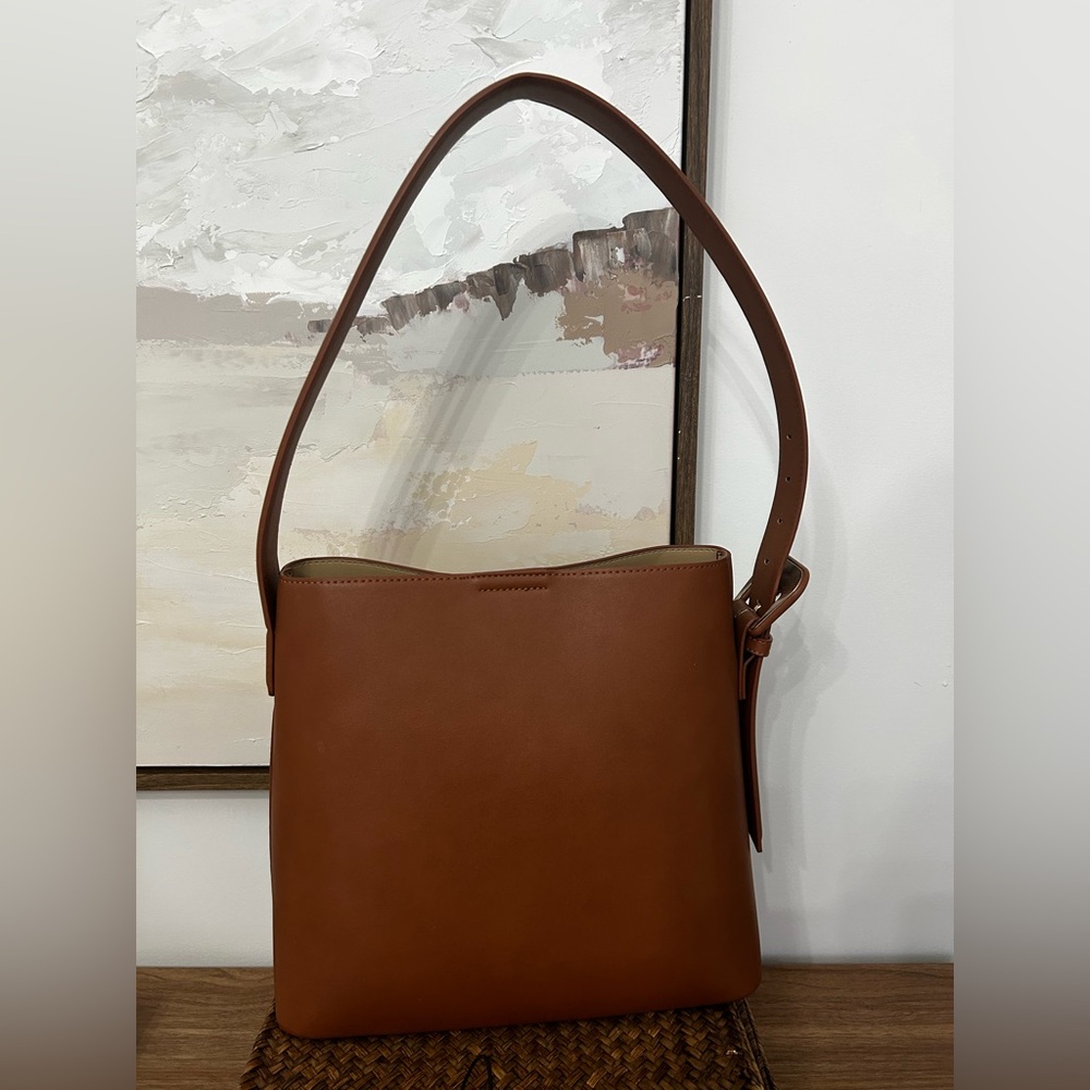 NWOT Bostanten Vegan Leather Shoulder Bucket Bag, Brown